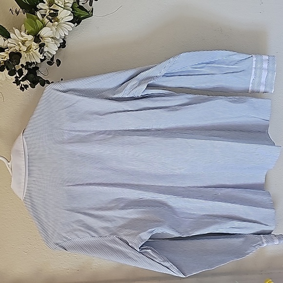 Women Blue & white stripes long sleeve button down shirt - Picture 2 of 8